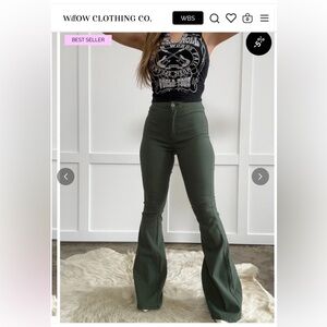 Willow Clothing Co. High-Waisted Olive Green Flare Pants